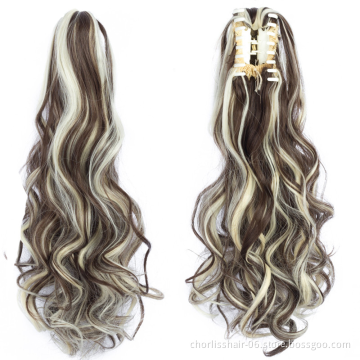 Factory Price High Quality 20 Inch Water Wave Curly Ponytail Hairpiece For Women Synthetic Claw-Clip Ponytail Hair Extensions